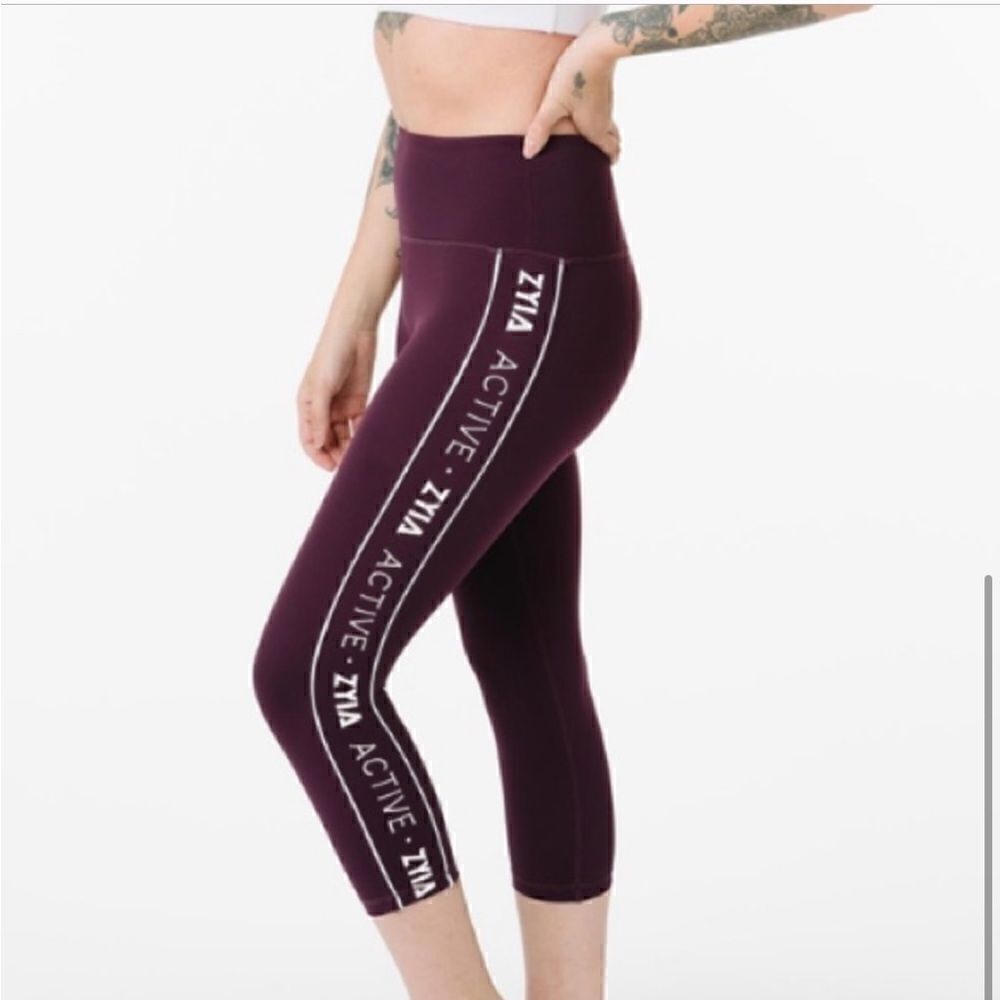 Zyia Plum Purple Logo Stripe Light N Tight Hi-Rise Crop